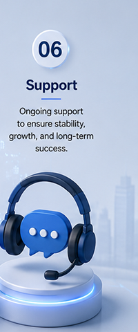 Step 6: Support — Ongoing support to ensure stability, growth, and long-term success.